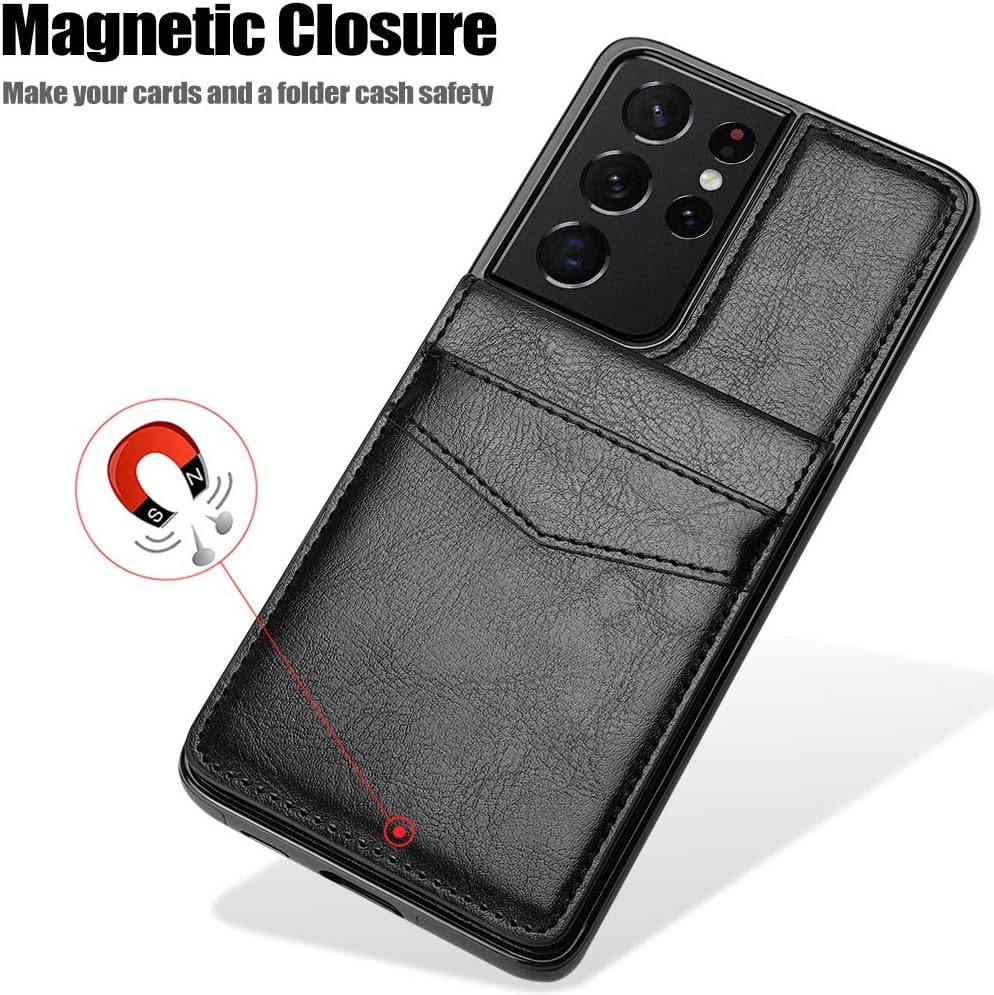 LakiBeibi Funda para Samsung Galaxy S21 Ultra, funda para teléfono S21 Ultra, funda de piel ligera de doble capa con tarjeteros, funda protectora