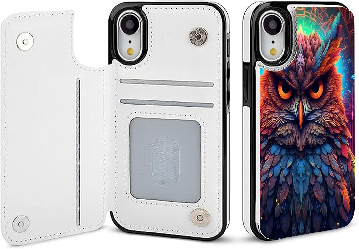 DAFEI Stylish Wallet Case for iPhone Xr with Owl-aa1472 Design – Premium Protection and Functionality Sleek Design Kickstand Feature