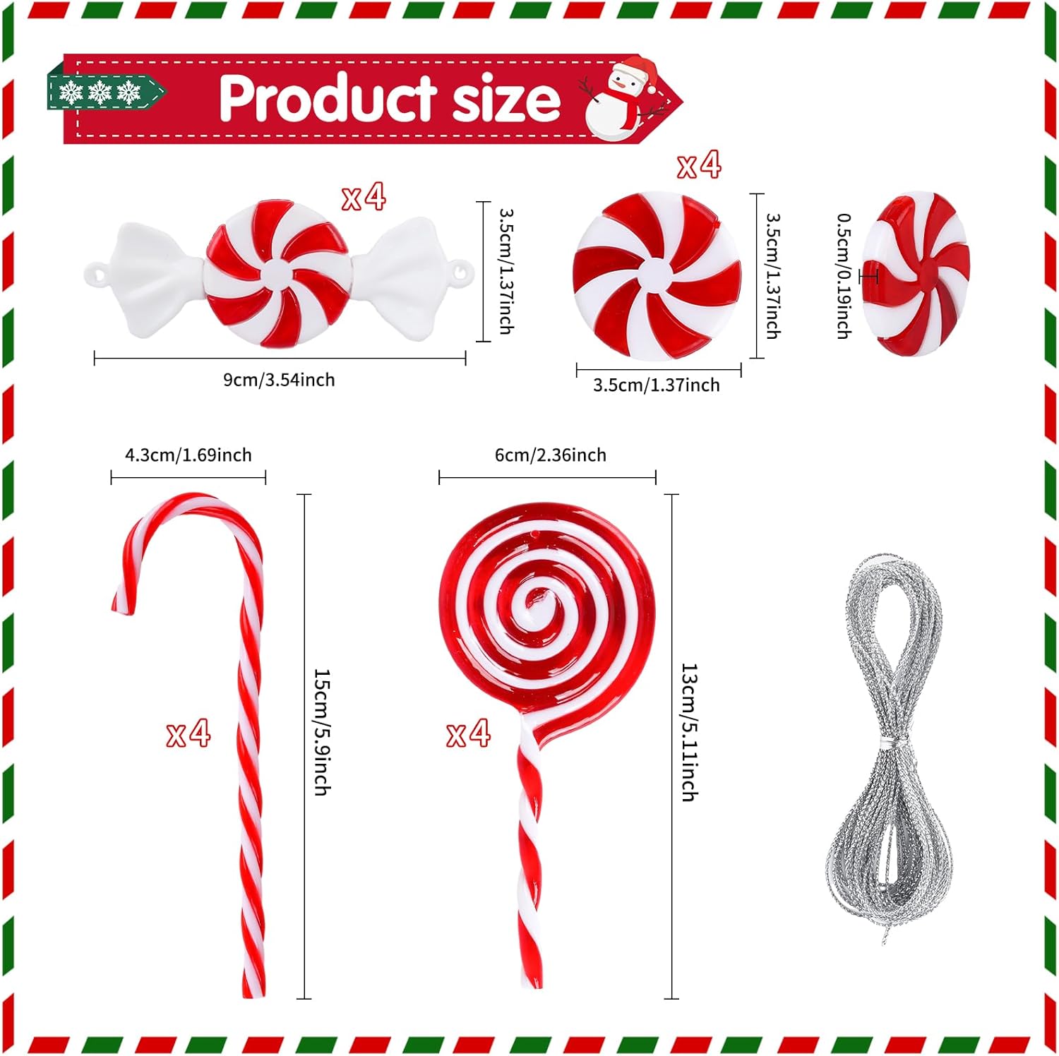 16 piezas de decoraciones de bastón de caramelo de Navidad, decoraciones colgantes colgantes de árbol de Navidad, piruletas torcidas dulces de