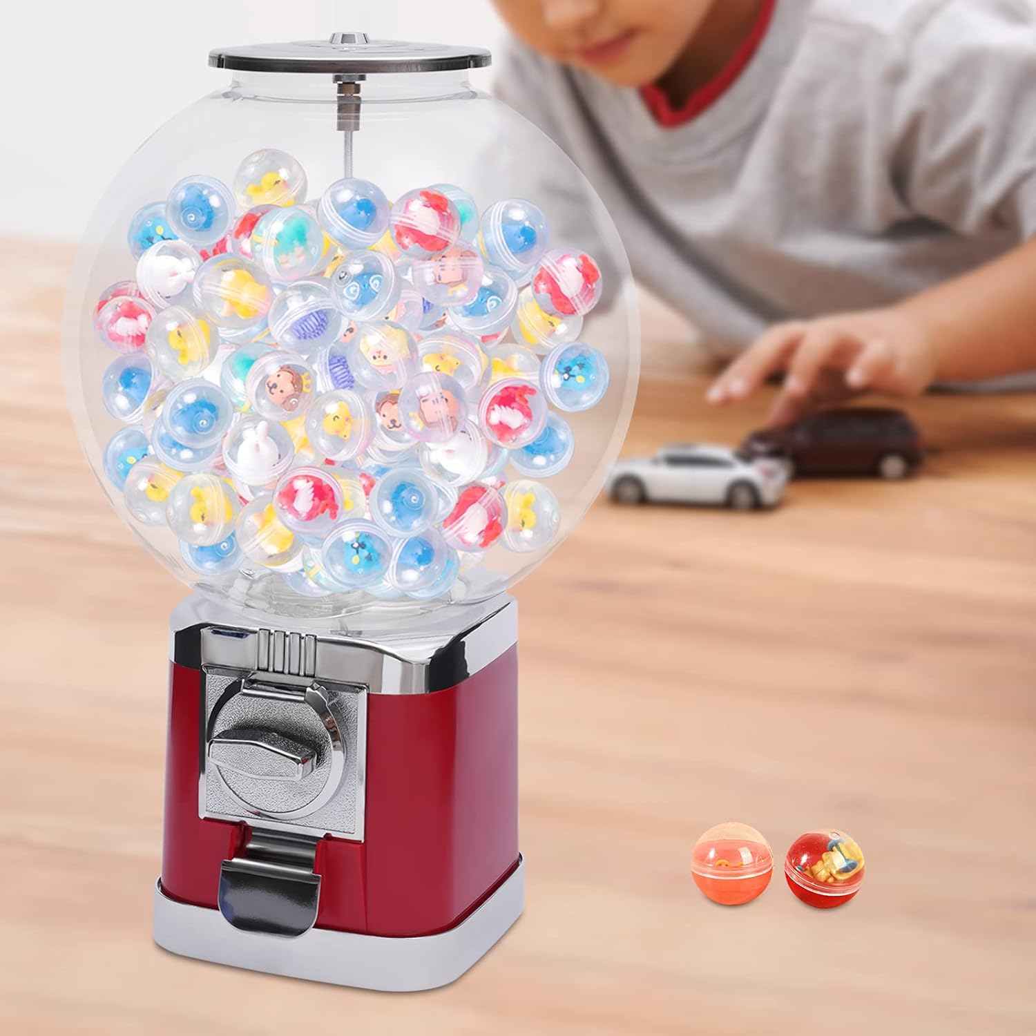 Máquinas expendedoras rojas, máquina de chicles de caramelo para caramelos de 1.26 pulgadas, dispensador de caramelos de goma de mascar para niños,