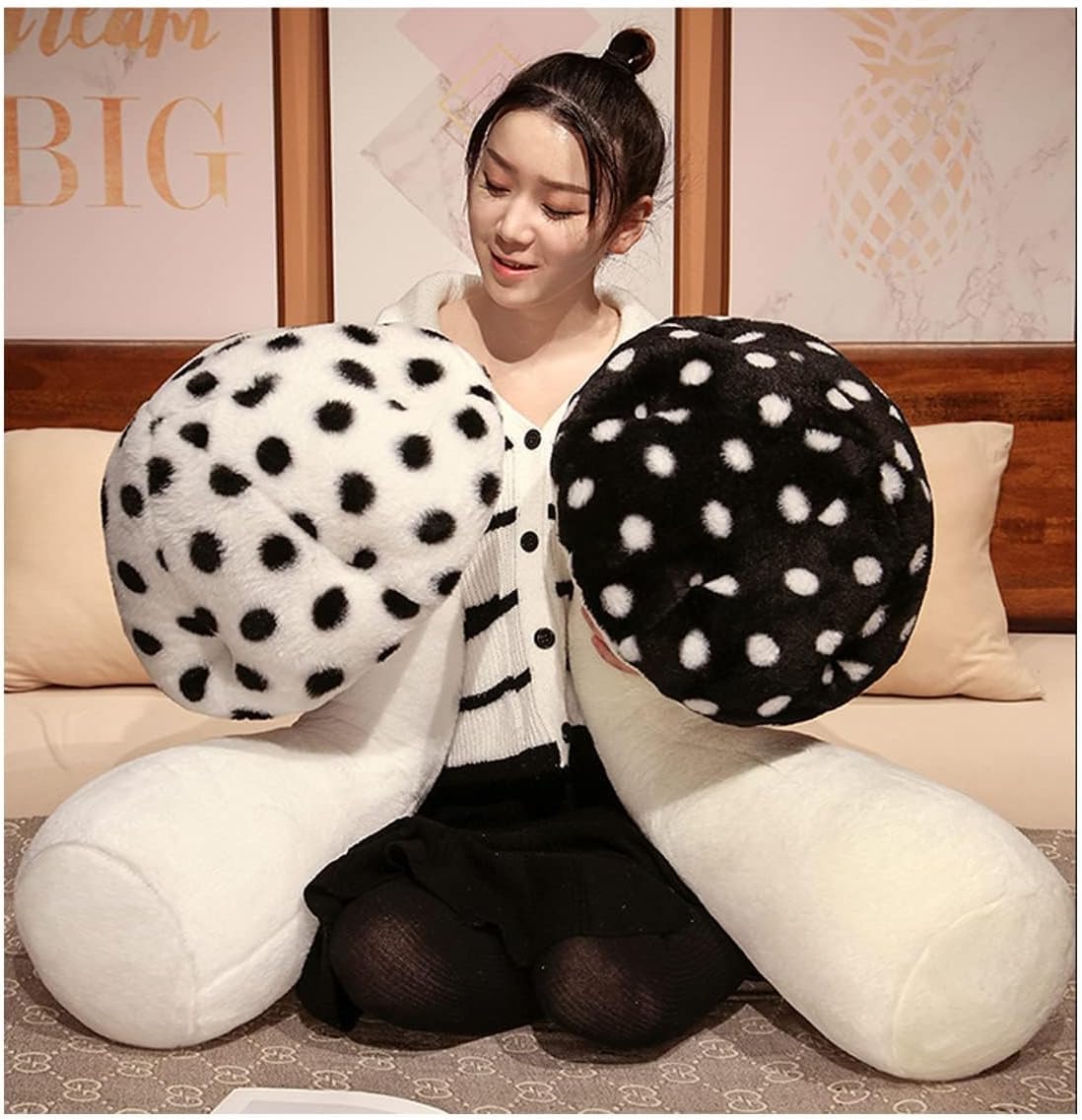 Hofun4U Almohada de felpa con forma de hongo de 51 pulgadas, almohada larga con forma de hongo, almohada corporal de felpa de hongo, regalos de
