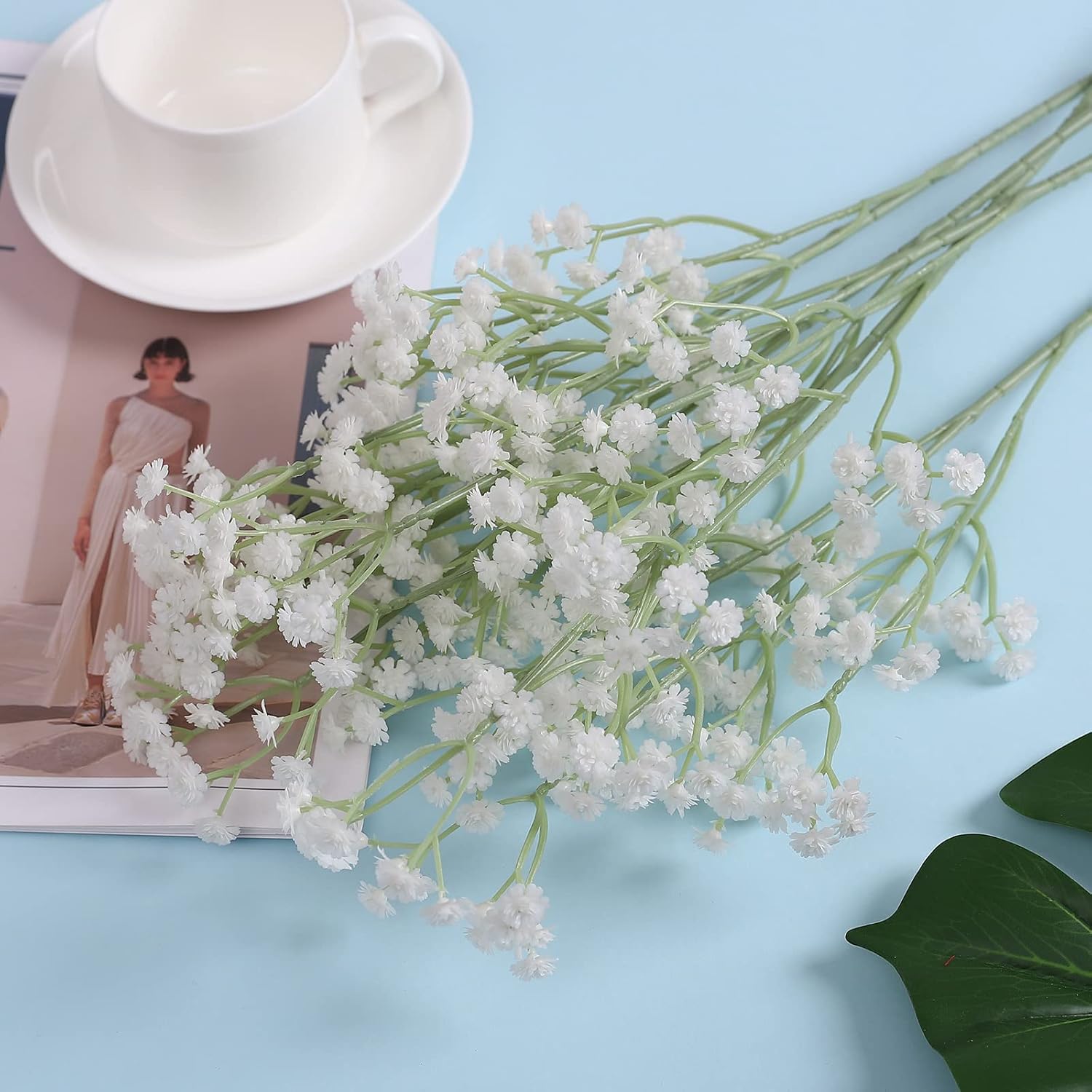 XIUER 10 piezas de aliento de bebégypsophila plantas artificiales de seda falsas decoración de fiesta de boda flores de tacto real DIY hogar jardín