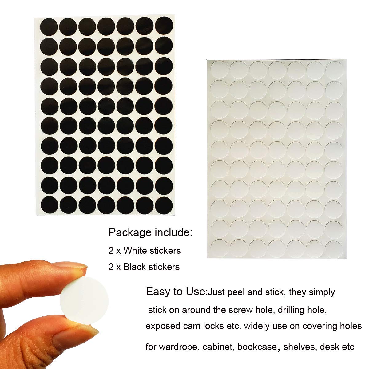 4 hojas autoadhesivas de PVC para agujeros de tornillo, tapas de tornillos de 0.71 pulgadas para armario