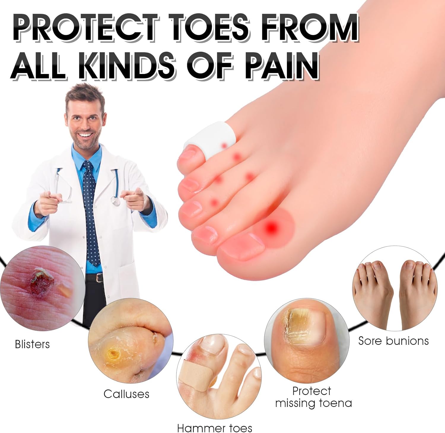 Amaxiu 14 protectores de silicona para dedos de los pies, fundas suaves para dedos pequeños para evitar el dolor, protectores de cojín para los