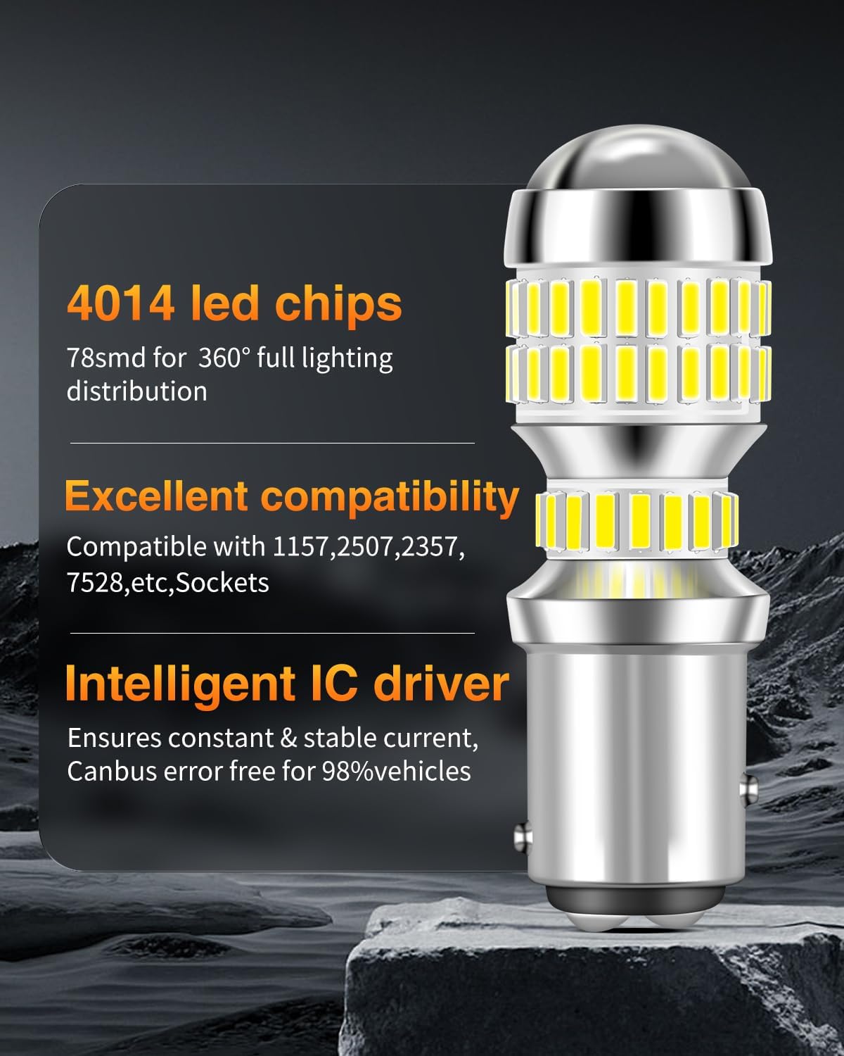 LUYED Nuevo diseño 2 x 1500 lúmenes extremadamente brillantes 1157 4014 78-EX chipsets 1157 2057 2357 7528 bombillas LED, blanco xenón