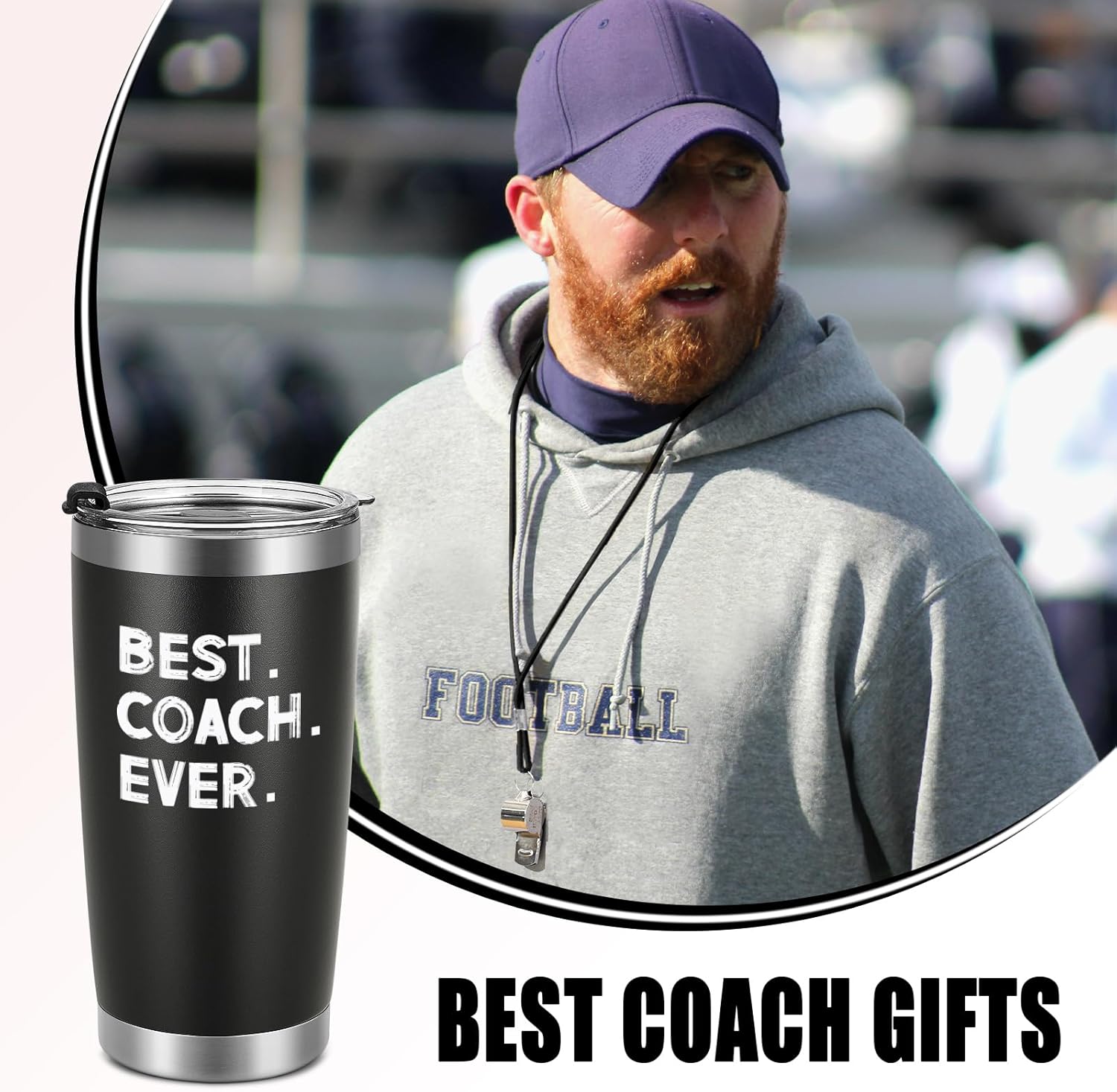 Regalos para entrenadores, vaso de viaje de acero inoxidable con tapas, pajitas y silbato para entrenadores, regalos de entrenador de fútbol y