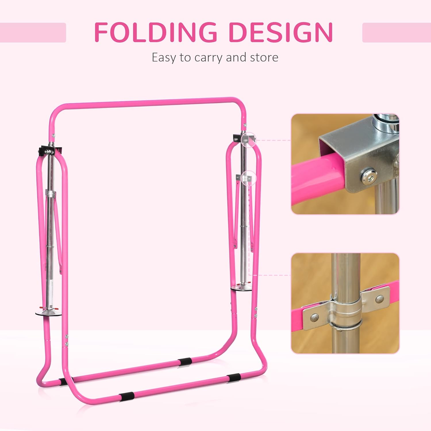 Qaba Barra de gimnasia plegable para niños con absorción de golpes, barra horizontal de gimnasia ajustable, barra de gimnasia para uso doméstico,