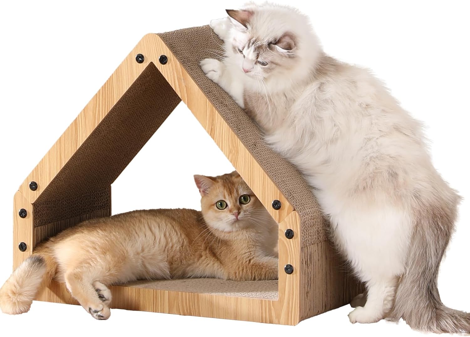 FUKUMARU Casa rascador para gatos, diseño de cartón acogedor, seguro y seguro para gatitos, ecológico, superficie biselada de 16.14 pulgadas,