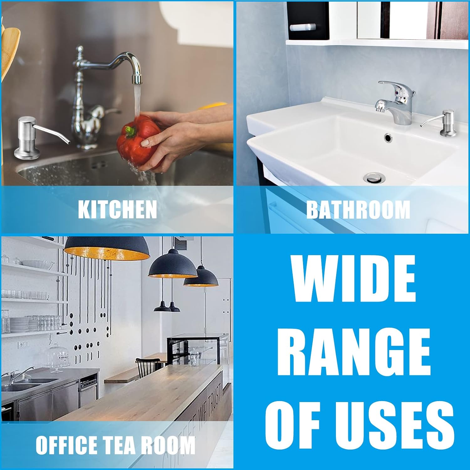 XINHUAYJ Dispensador de jabón para platos para fregadero de cocina, dispensador de jabón integrado de acero inoxidable con kit de tubo de extensión