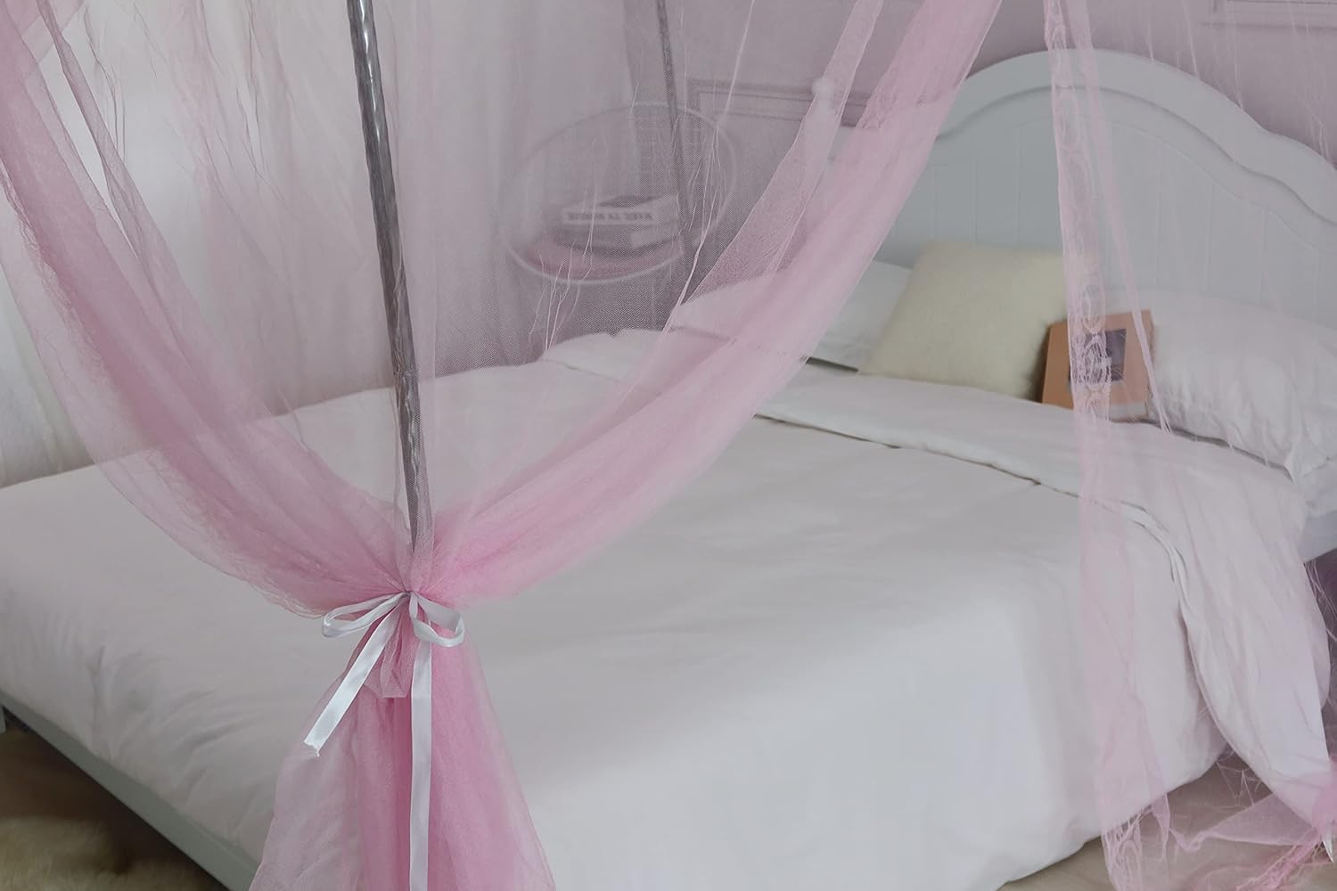 Toldo de cama, red de cortina de cama de princesa para niñas y adultos, red rectangular de cúpula de encaje de tres puertas (rosa, Queen)