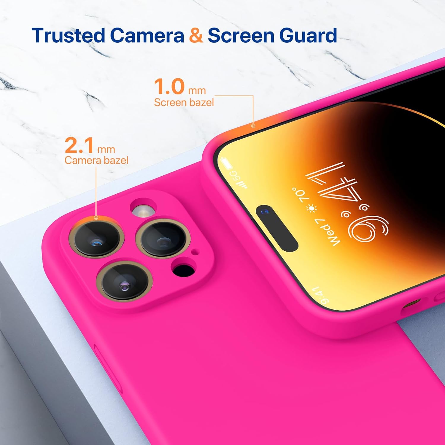 Miracase – Funda diseñada para iPhone 14 Pro, de silicona líquida a prueba de golpes, con protector de pantalla, protege mejor la cámara,