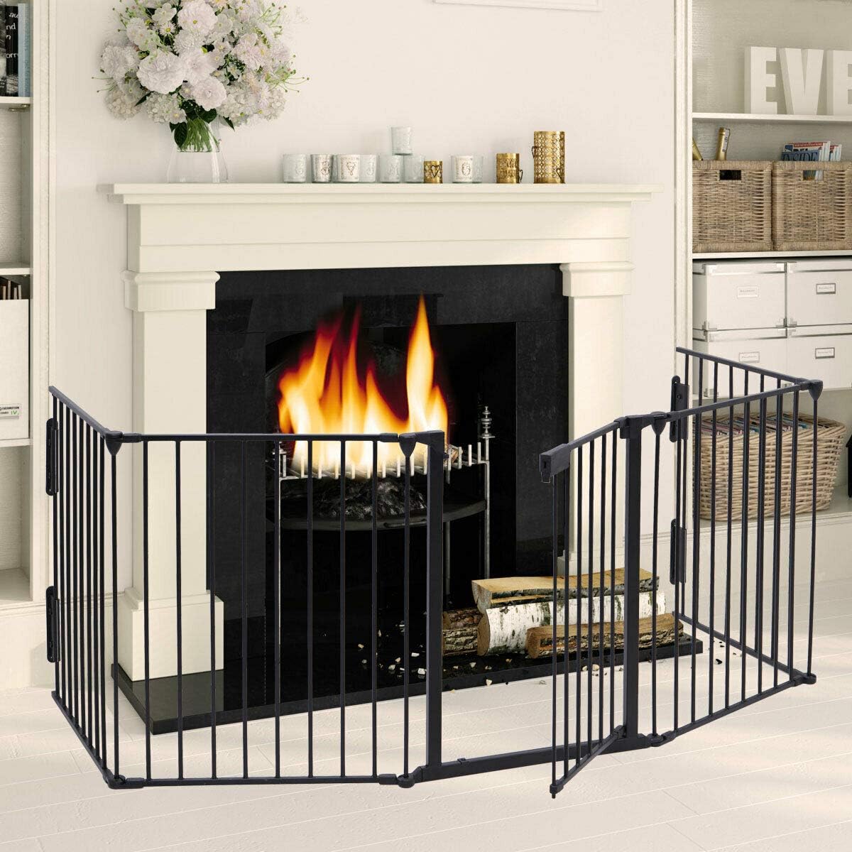 Nisorpa Dog Gate Escalera Puerta Escalera Barrera Perro Corralito de 30 pulgadas de alto, 120 pulgadas de ancho, Cerca de chimenea con Cerradura de