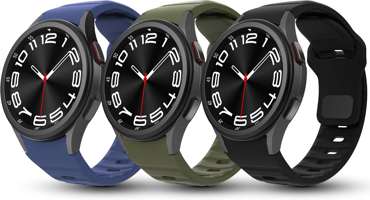 Paquete de 3 correas resistentes sin huecos compatibles con Samsung Galaxy Watch 6 5 4 de 1.575 pulgadas, 1.732 pulgadasGalaxy Watch 6 Classic de