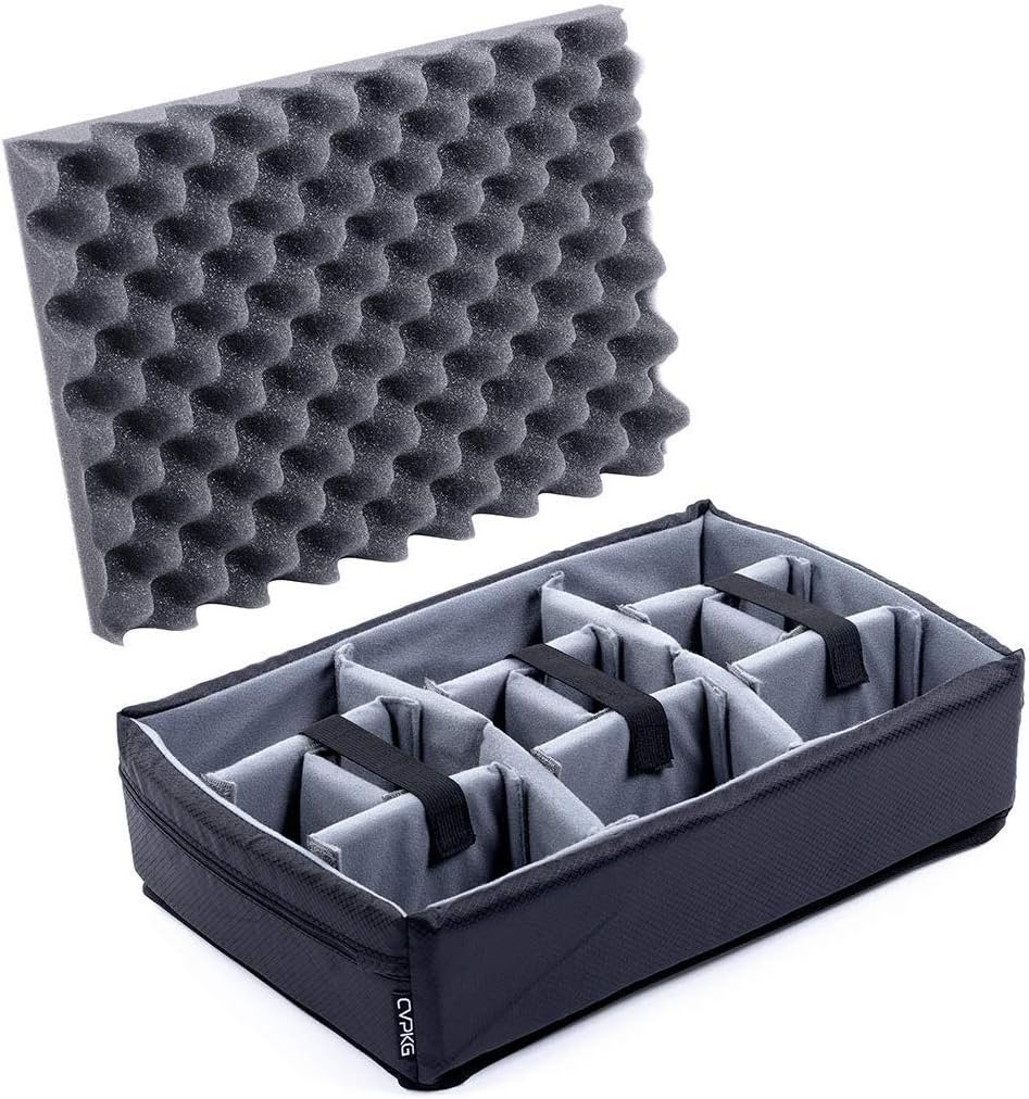 Pelican Funda negra y naranja 1500 con divisores acolchados CVPKG grises.