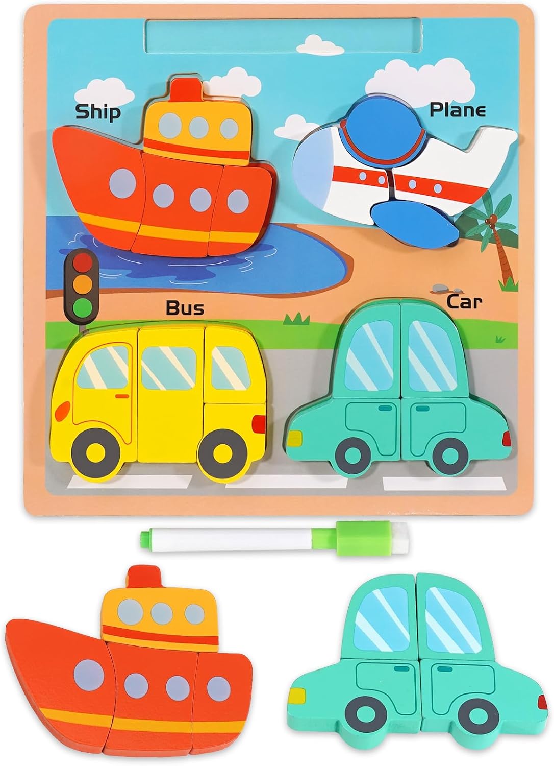 Wooden Puzzles for Toddlers 1-3, Educational Preschool Puzzle Toy, Each Set of Jigsaw Puzzles Contains 4 Patterns, Backside Can be Used as a Drawing
