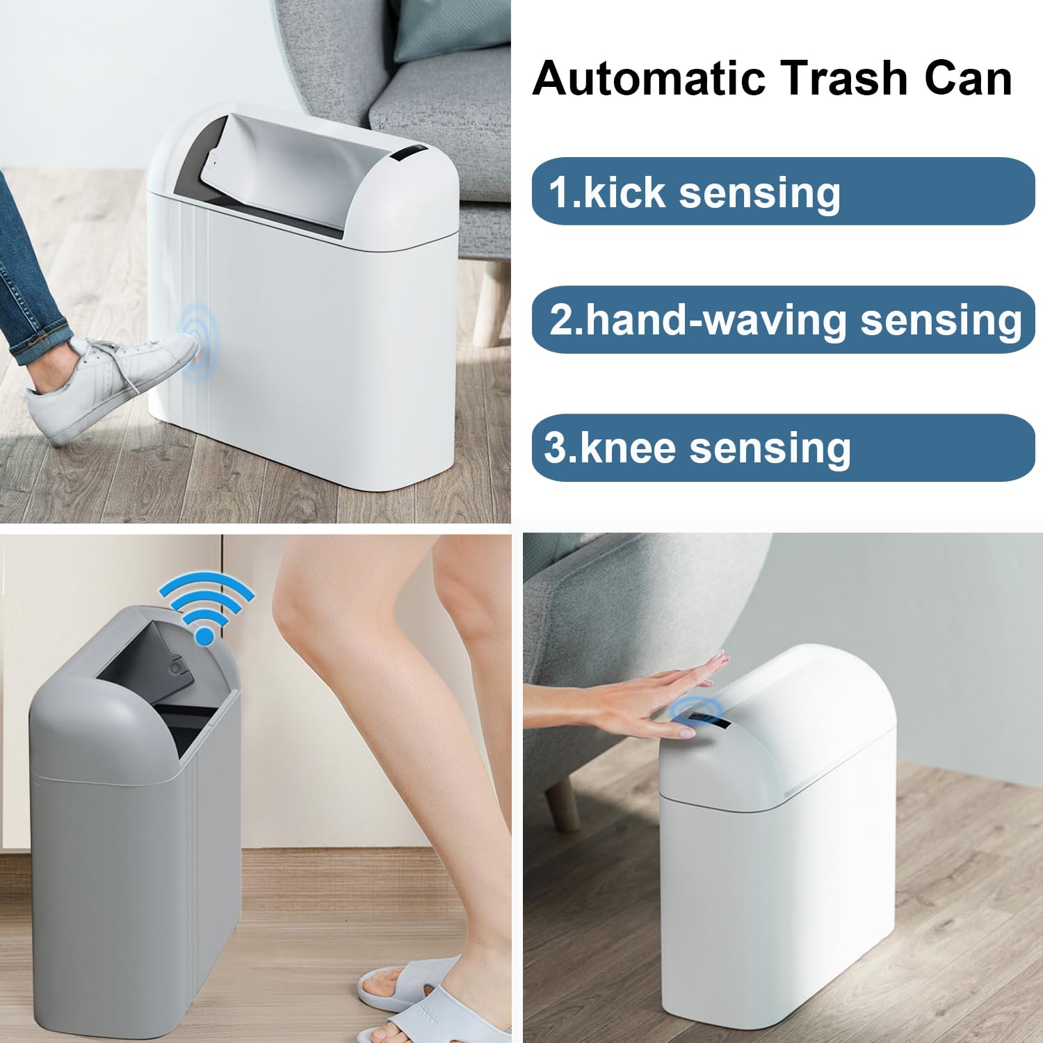 LALASTAR Basurero automático para baño, sin contacto, para cocina, con tapa, cubo de basura de plástico con sensor de movimiento, cubo de basura