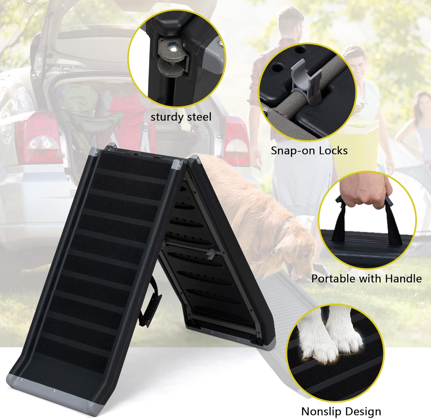 Rampa plegable para mascotas de 63 pulgadas de largo con marco de metal integrado, rampa de coche para perros con superficie antideslizante,