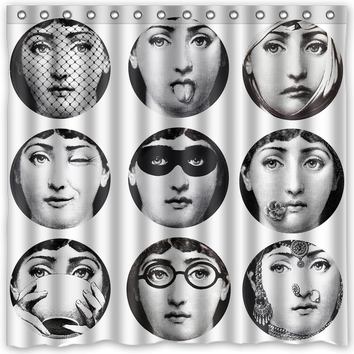 Cortina de ducha decorativa de tela impermeable de 72 x 72 pulgadas, diseño de Piero Fornasetti de Italia Piero Fornasetti con 12 ojales y ganchos