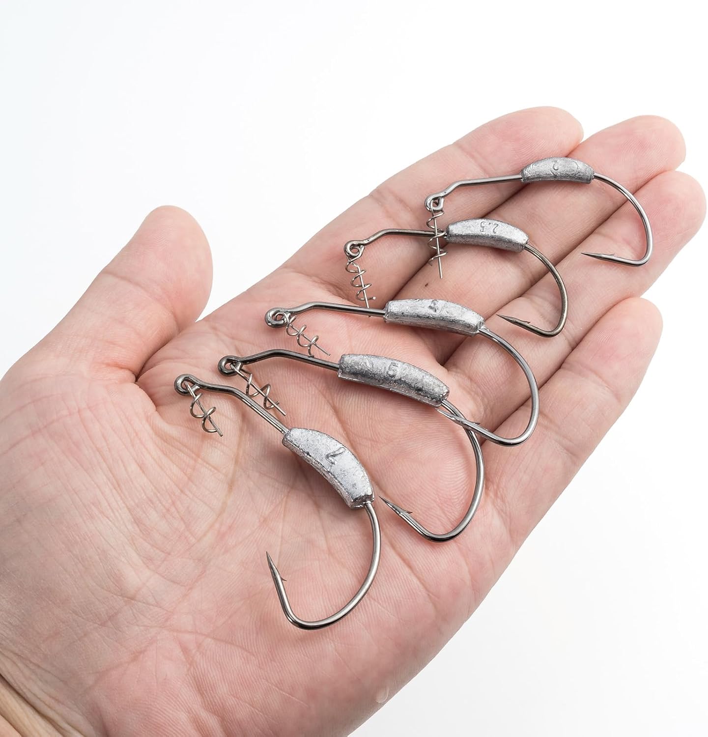 Dr.Fish Paquete de 20 ganchos de cebo de natación con peso con muelle de resorte, ganchos de gusano sin malezas, curvados redondos, pesca de lubina,