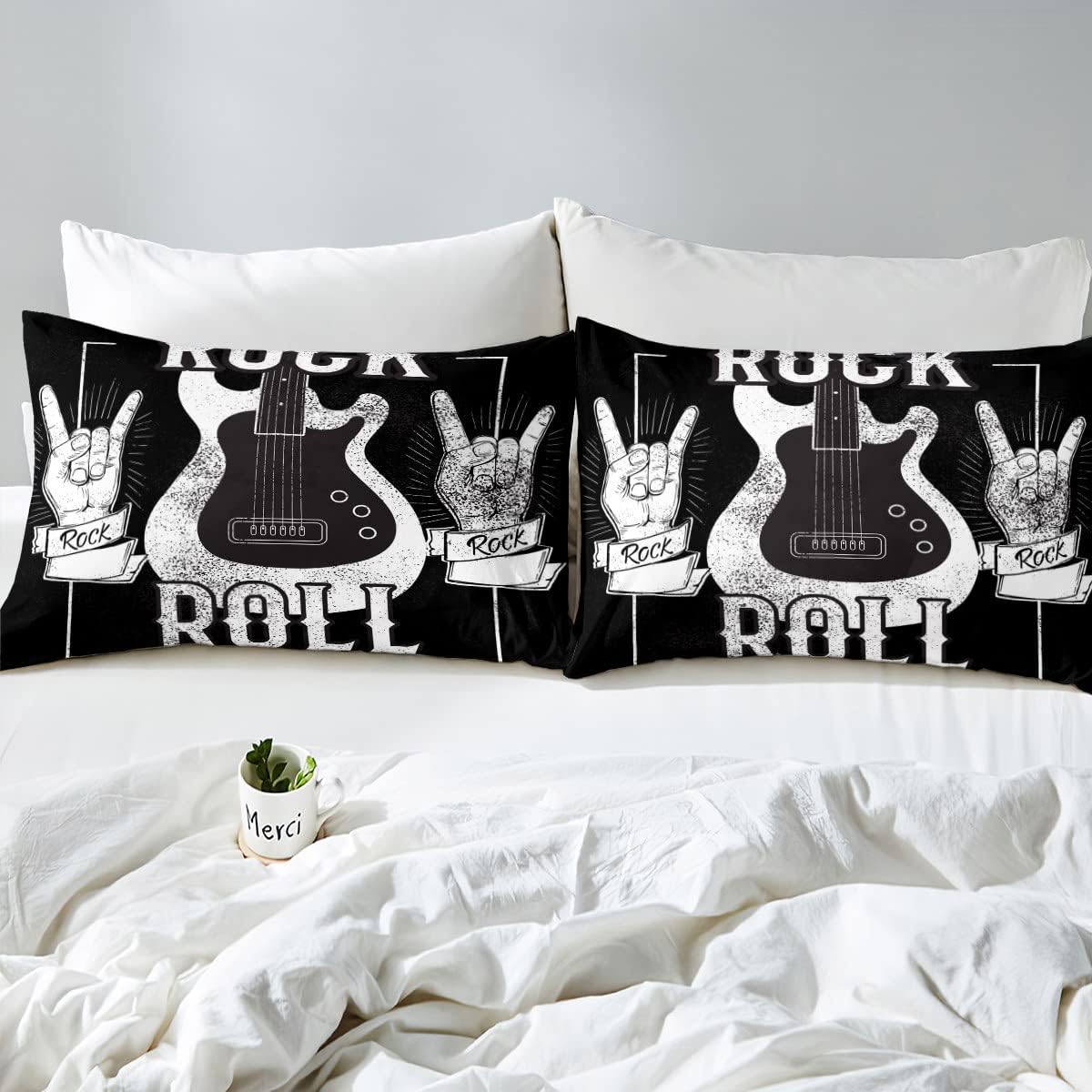Erosebridal Juego de ropa de cama de guitarra, juego de ropa de cama de música rock, juego de edredón de guitarra eléctrica grunge, edredón con