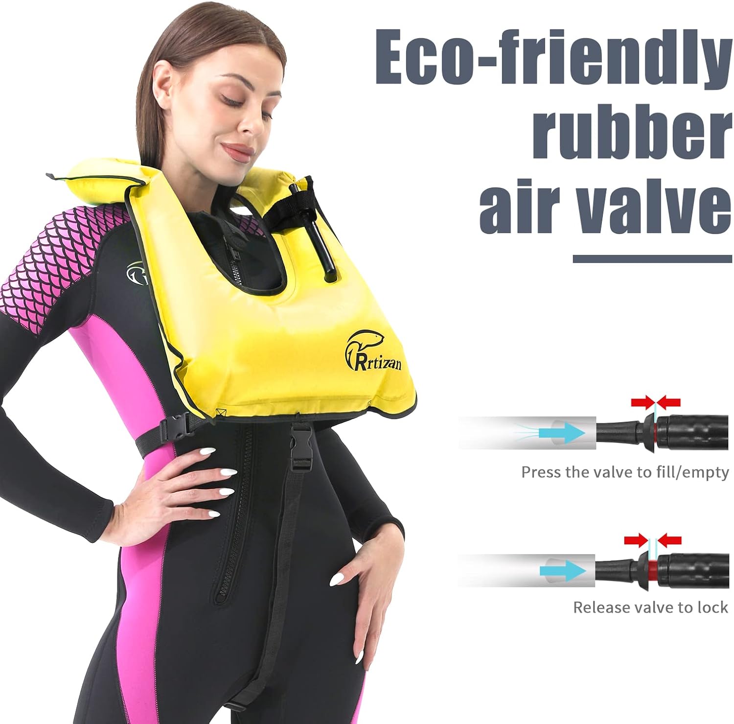 Rrtizan Chaleco de esnórquel, chaleco inflable portátil para adultos, chaleco de natación para hombres y mujeres