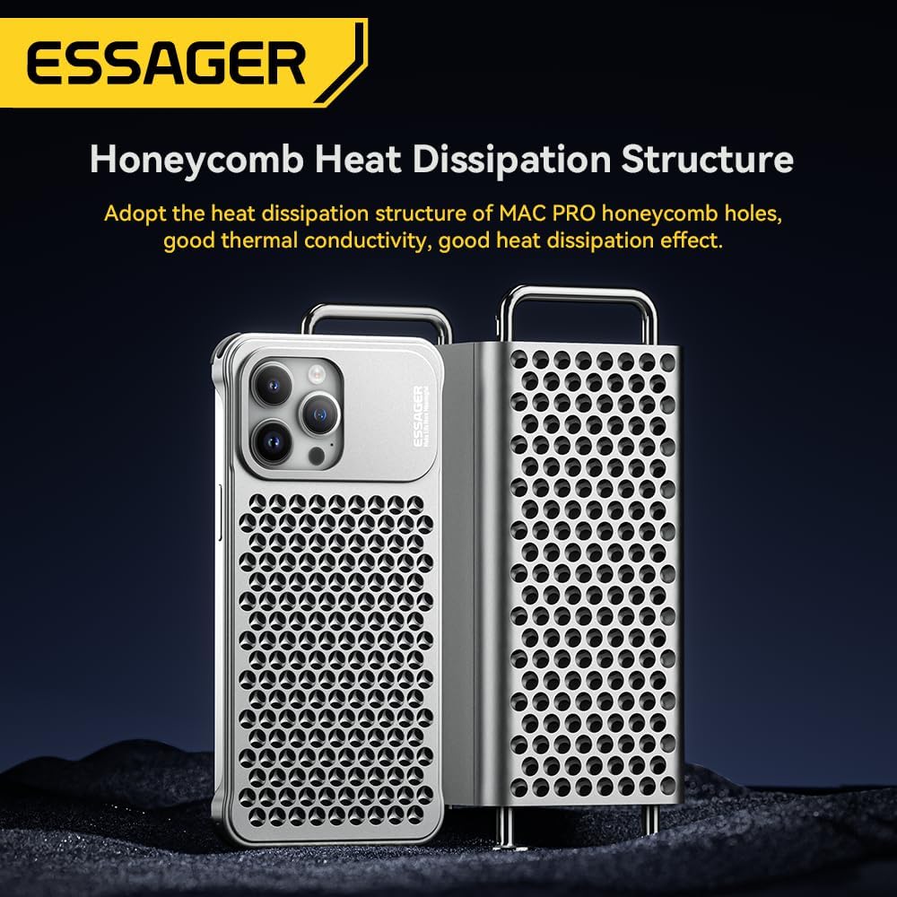 ESSAGER Aleación de aluminio 3D de disipación de calor agujeros anticaída bisel delgado caso para iPhone 13 Pro Max (para iphone13 pro max, gris)
