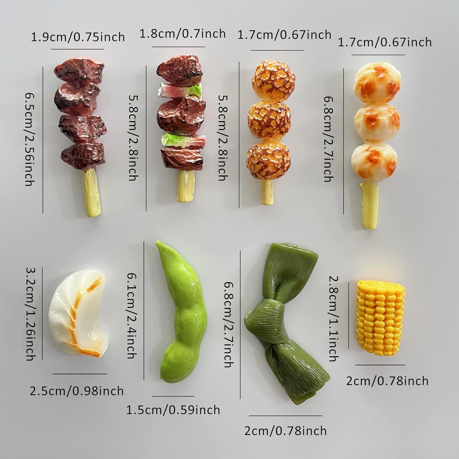 Bonitos imanes para refrigerador, paquete de 8 divertidos imanes para nevera, brochetas de simulación, imanes de comida 3D, imanes kawaii para
