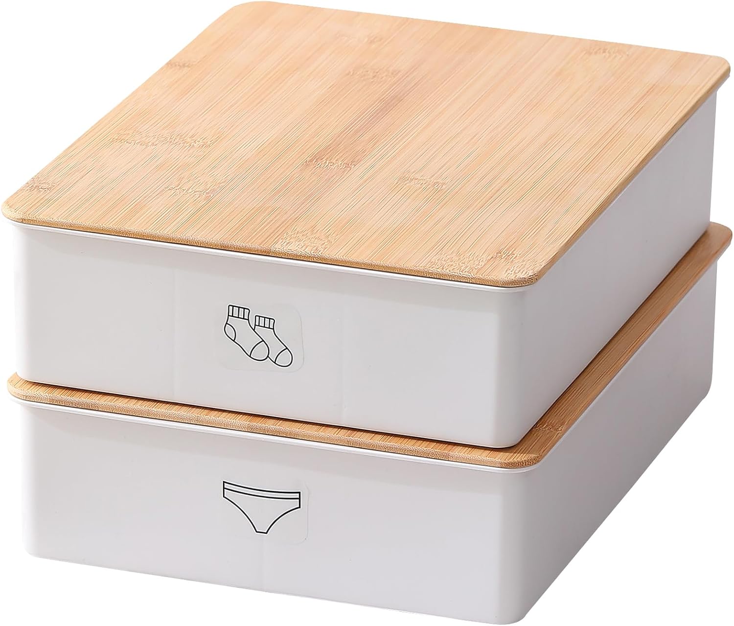 Caja de almacenamiento de lujo con tapa de bambú para calcetines y ropa interior, 10 celdas + 15 celdas, organizadores de tela y cajas de