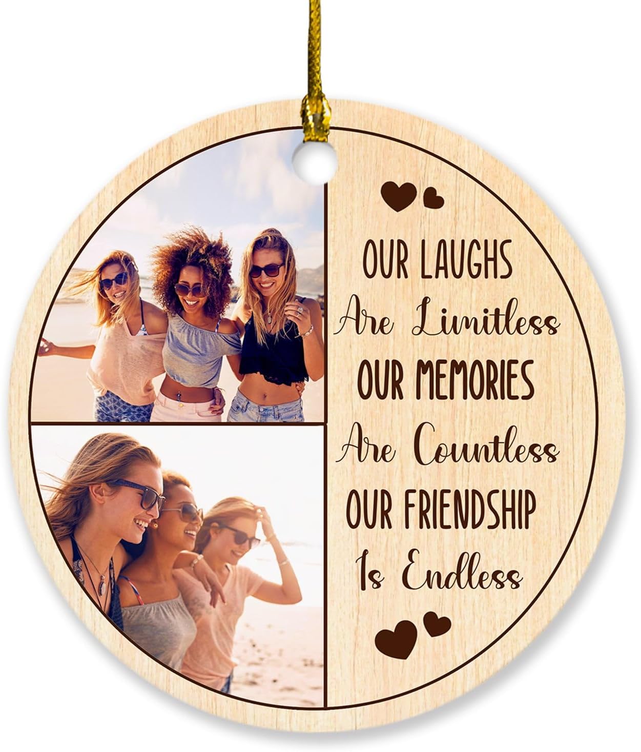 Adorno personalizado de Navidad con texto en inglés “Best Friends Forever”, Our Laughs are Limitless Our Memories are Countless Our Friendship is