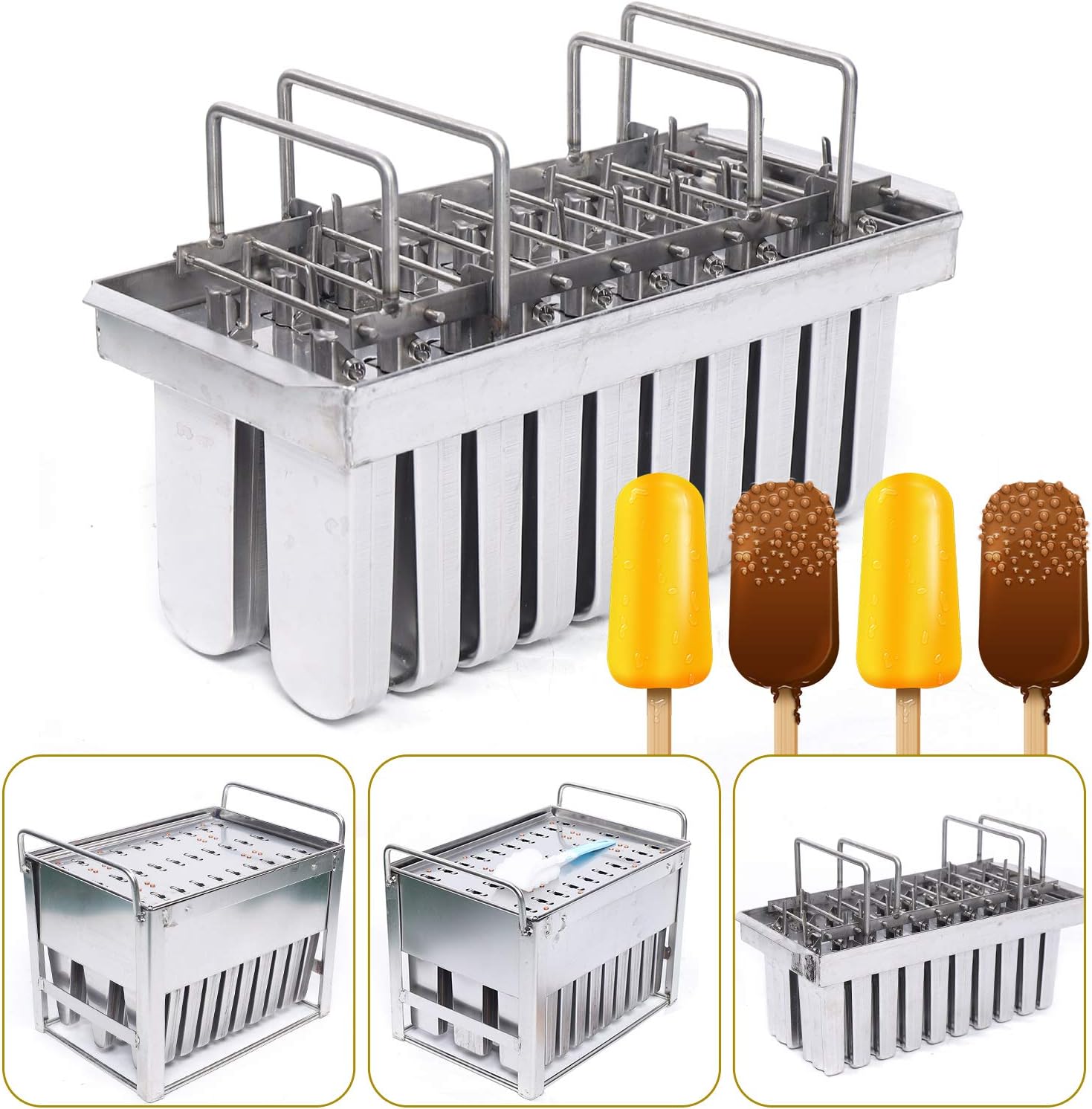 Molde de paletas de hielo de acero inoxidable, kit de moldes para hacer paletas de hielo con estante, 30 moldes para hacer paletas de hielo con 100