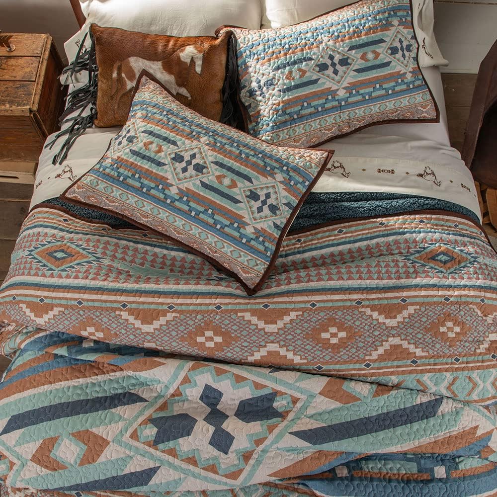 Rod’s Sedona Spring (juego de edredón) – Geométrico del suroeste – Turquesa azul óxido terracota – Juego de ropa de cama matrimonialQueen – (1)