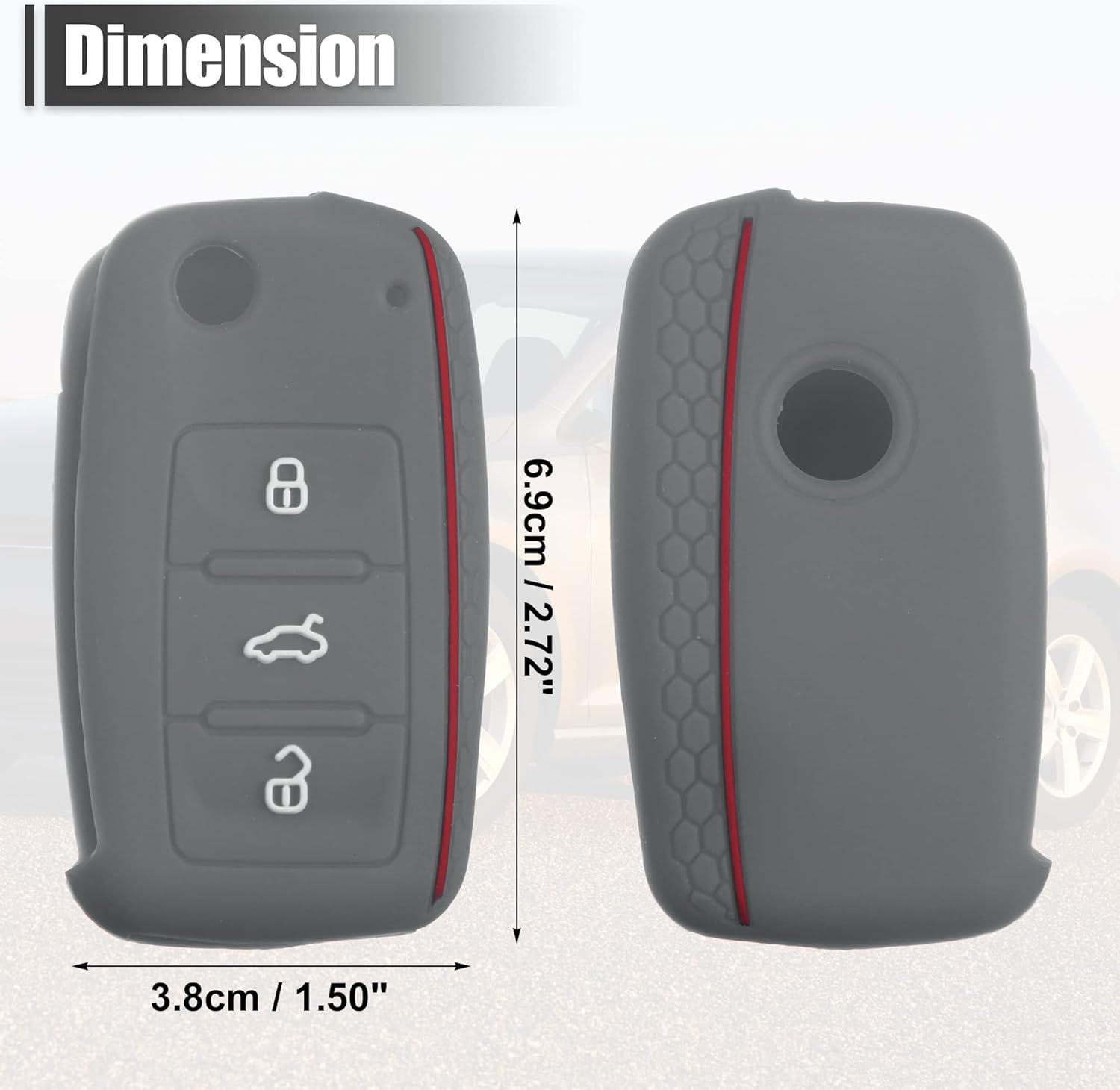 X AUTOHAUX Carcasa protectora de silicona para Volkswagen Jetta GTI Passat Golf Tiguan Touareg 3 botones, color gris oscuro
