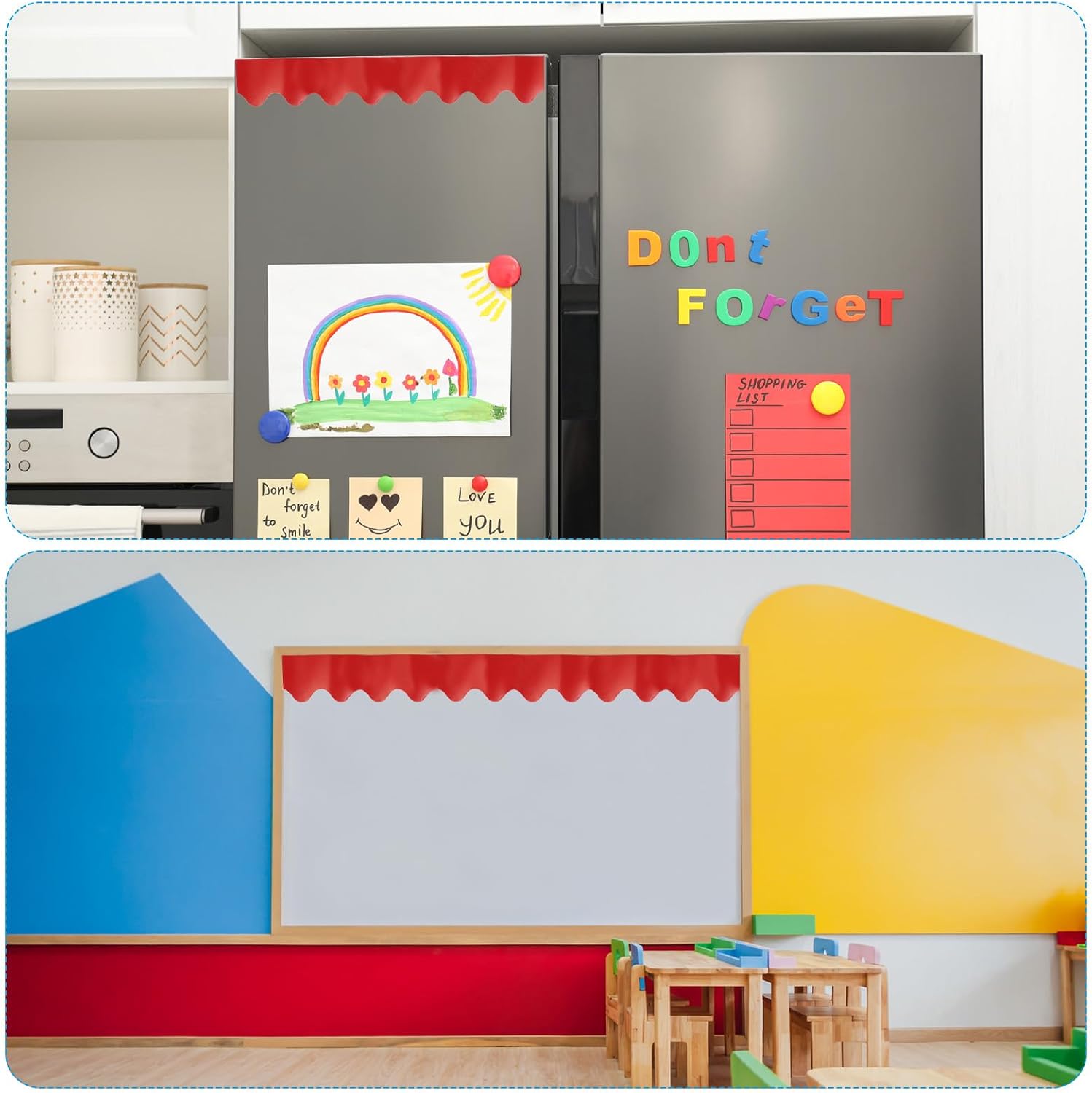 PATIKIL Borde de tablero de anuncios de 2.3 pulgadas x 16.4 pies, tiras festoneadas para decoración de pared para taquilla, aula, póster de corcho,