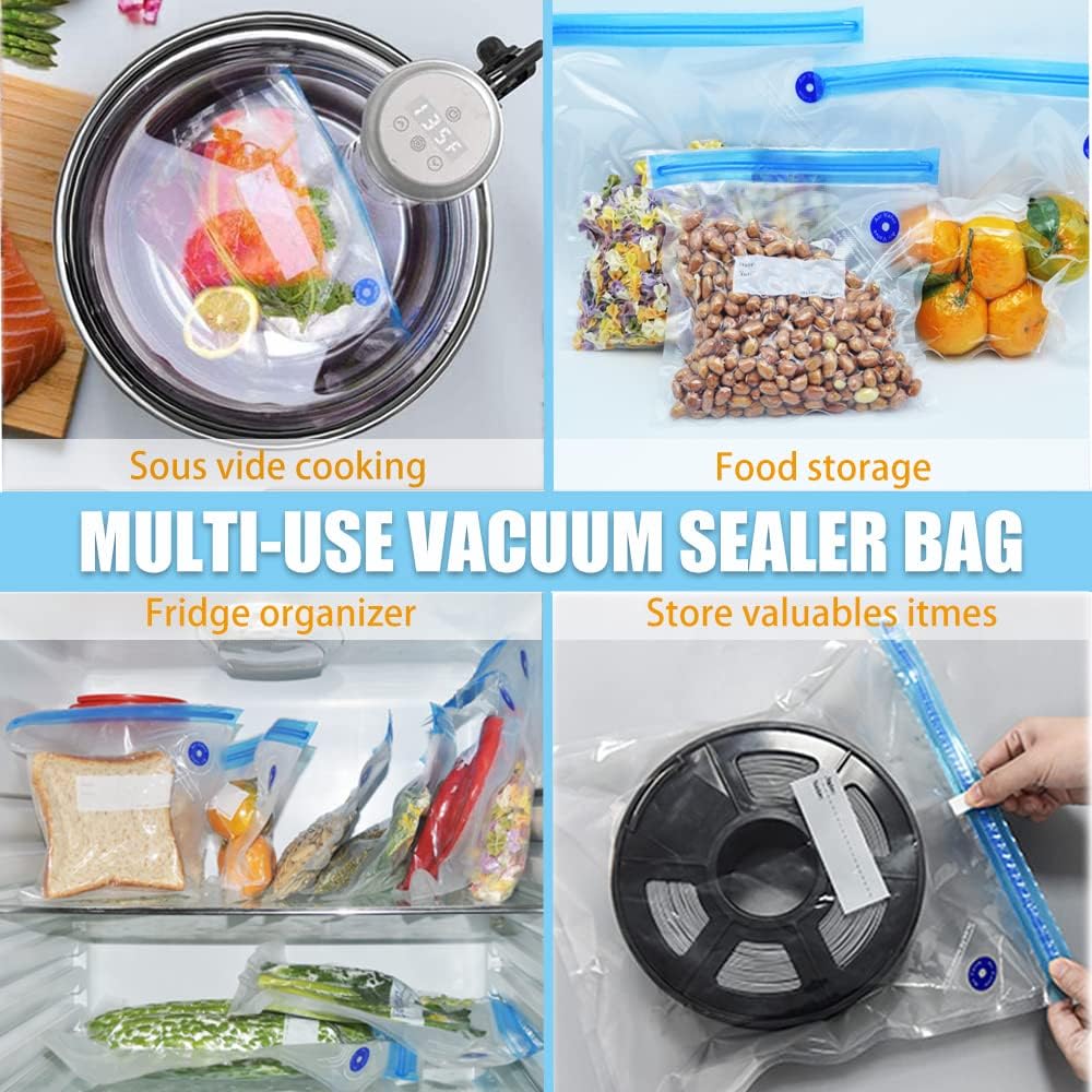 Daarcin Juego de 15 bolsas supergrandes para Sous Vide, bolsas selladoras al vacío reutilizables sin BPA y 2 clips de sellado para almacenamiento de