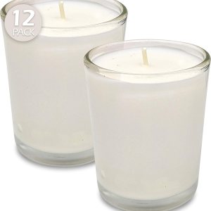 Hyoola Velas votivas blancas en vidrio, paquete de 12 velas votivas, tiempo de combustión de 24 horas, velas votivas sin perfume, votivas de vidrio Hyoola Velas votivas blancas en vidrio, paquete de 12 velas votivas, tiempo de combustión de 24 horas, velas votivas sin perfume, votivas de vidrio