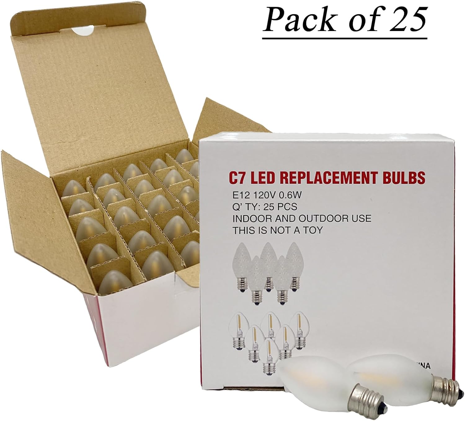 SUNSGNE Bombillas LED C7 de Navidad de 0.6 W, bombillas LED esmeriladas de repuesto para candelabros E12, bombilla pequeña para decoración interior