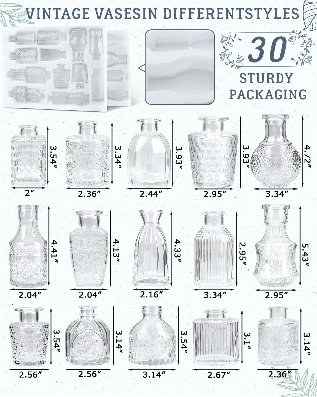 Yirilan Juego de 30 jarrones de cristal, pequeños jarrones para flores, jarrones transparentes a granel para centros de mesa, mini jarrones vintage