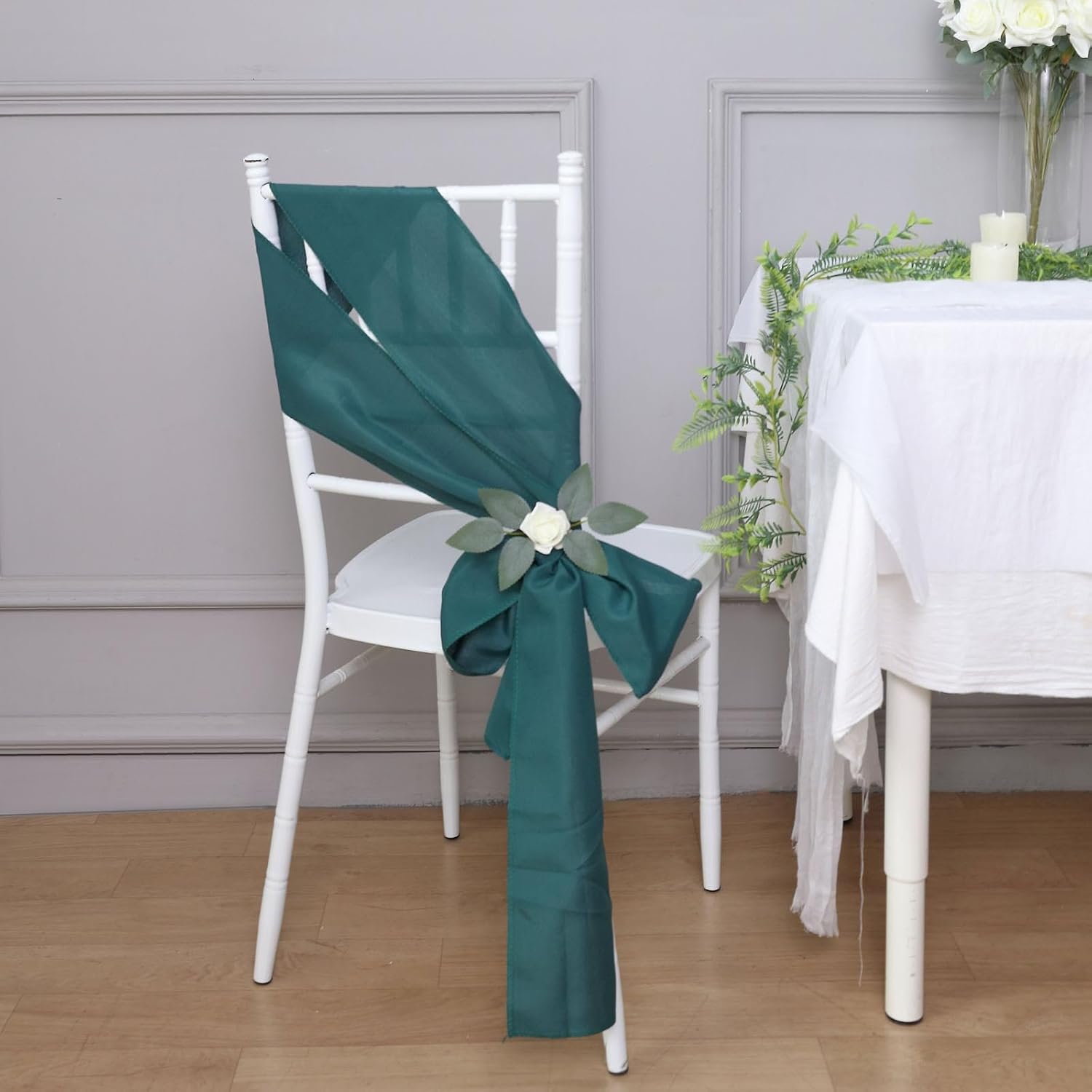 Efavormart – 5 cintas para sillas de poliéster, color verde azulado, pavo real, lazos para decoración de eventos de boda, decoración de silla, arco