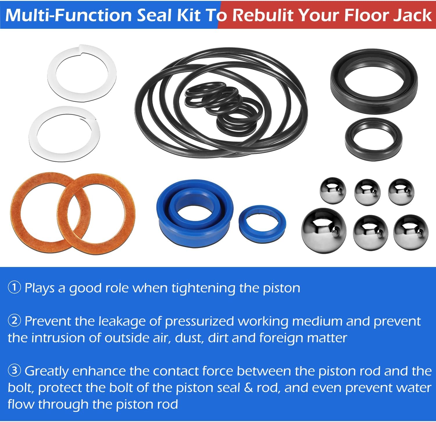Kit de sello de reparación hidráulica mejorado Kit de sello de gato de piso apto para AM200F Matco Floor Jack 2 toneladas, 29 piezas