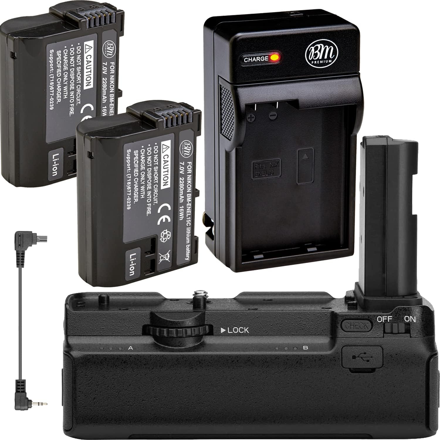Kit de agarre de batería para cámaras Nikon Z5, Z6, Z6 II, Z7, Z7 II, incluye repuesto de agarre de batería MB-N10 + cantidad de 2 baterías EN-EL15C