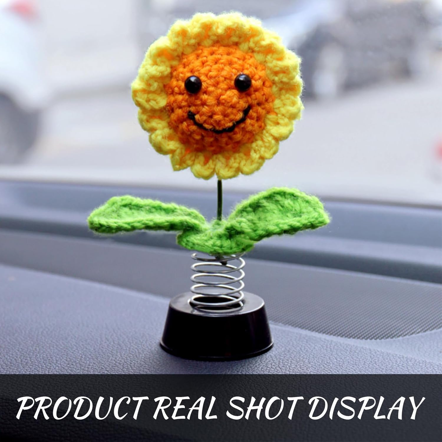 ZBGUN 1 pieza de decoración de girasol para tablero de automóvil, tejido a mano, flores creativas simuladas, prendas de punto artísticas hechas a