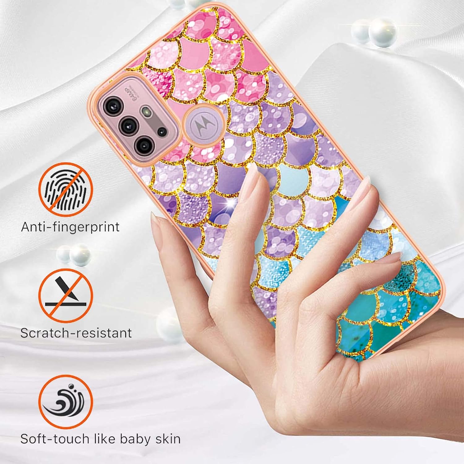 Monwutong Funda de teléfono delgada para Motorola G30, funda para Moto G20, funda para Moto G10, funda brillante IMD con patrón de mármol para niñas