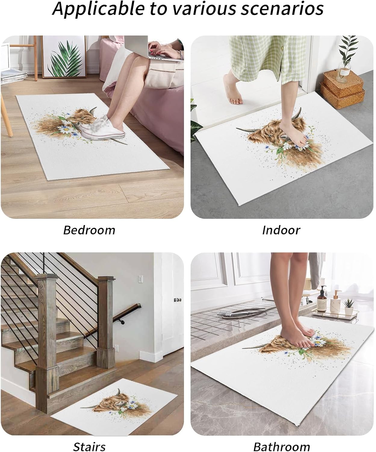 Tapete para puerta delantera, antideslizante, absorbente, para entrada, para interiores y exteriores, alfombras pequeñas de vaca de las tierras