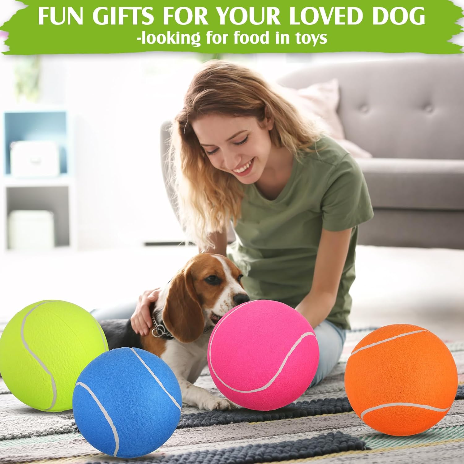 Paquete de 4 pelotas de tenis gigantes inflables para perros de 9.5 pulgadas, pelota de goma grande para interiores y exteriores, pelota de tenis