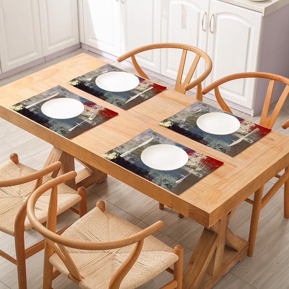 EMMTEEY Juego de 4 manteles individuales para mesa de comedor de 18 x 12 pulgadas, lavables y resistentes al calor, manteles individuales para mesa