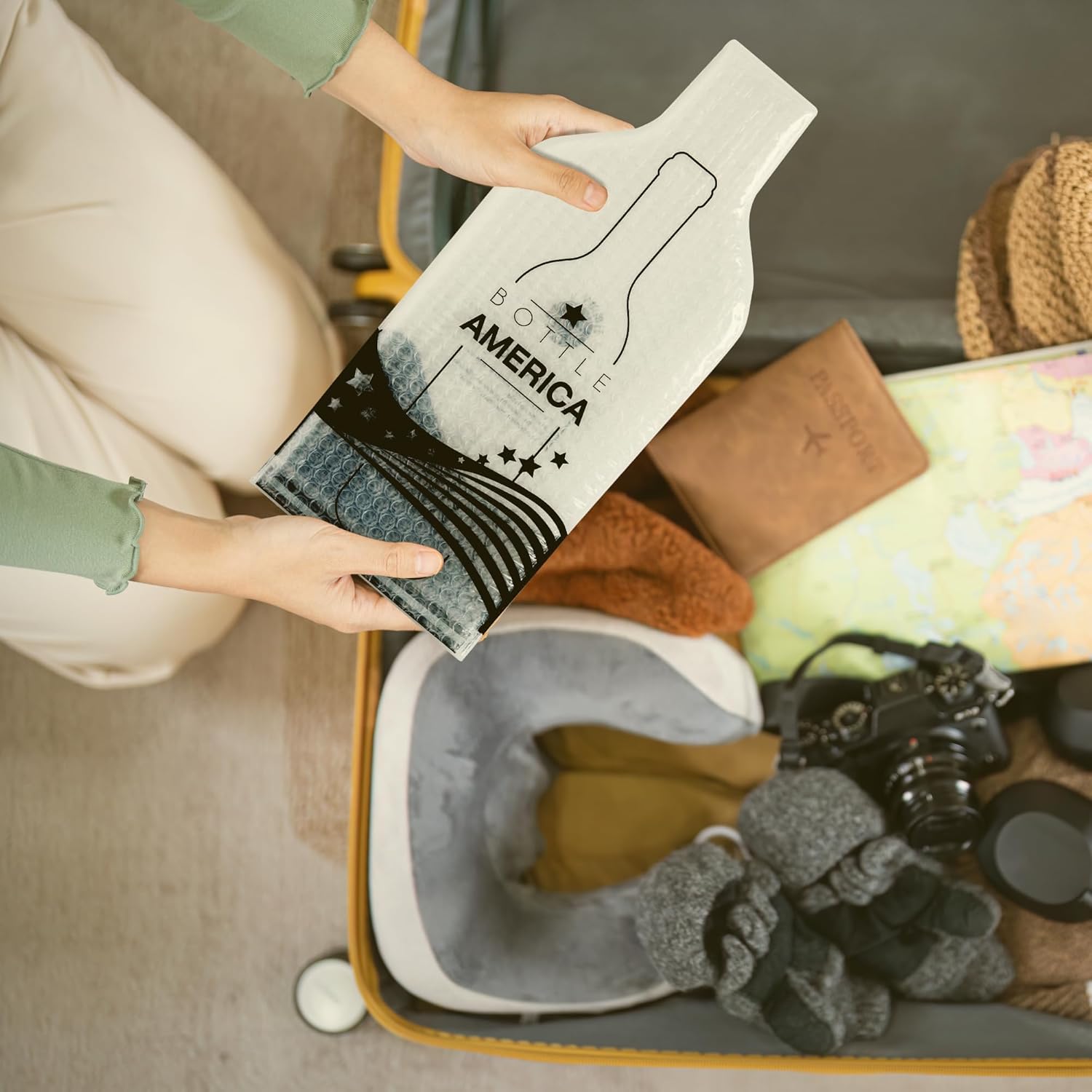 Bottle America – Fundas protectoras de viaje reutilizables para botellas de vidrio  Resistente a impactos y fugas  Bolsa de transporte  Avión
