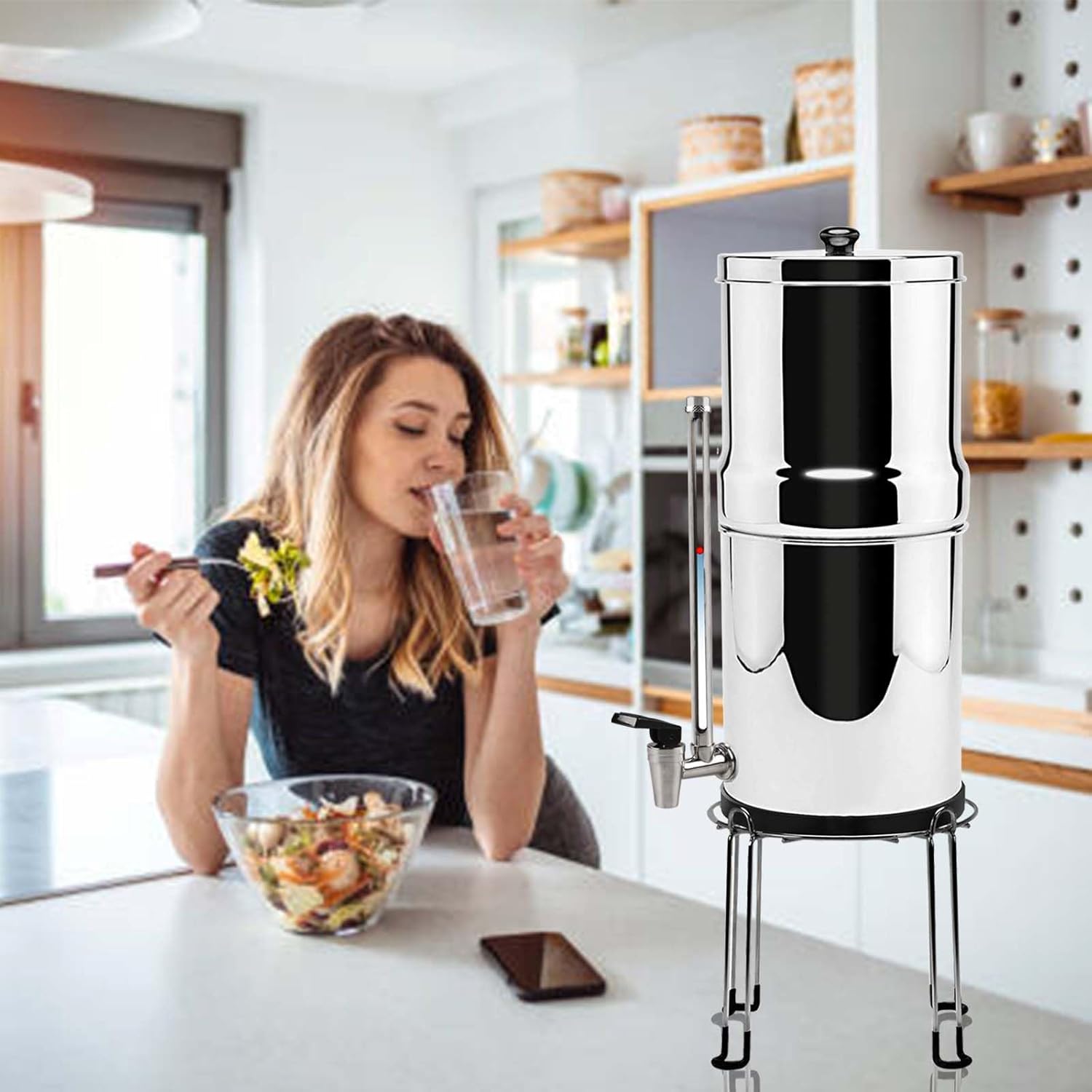 Espiga de vidrio de 10 pulgadas con vista clara, nivel de agua, acero inoxidable, para Berkey Big, sistema de filtro de agua alimentado por gravedad