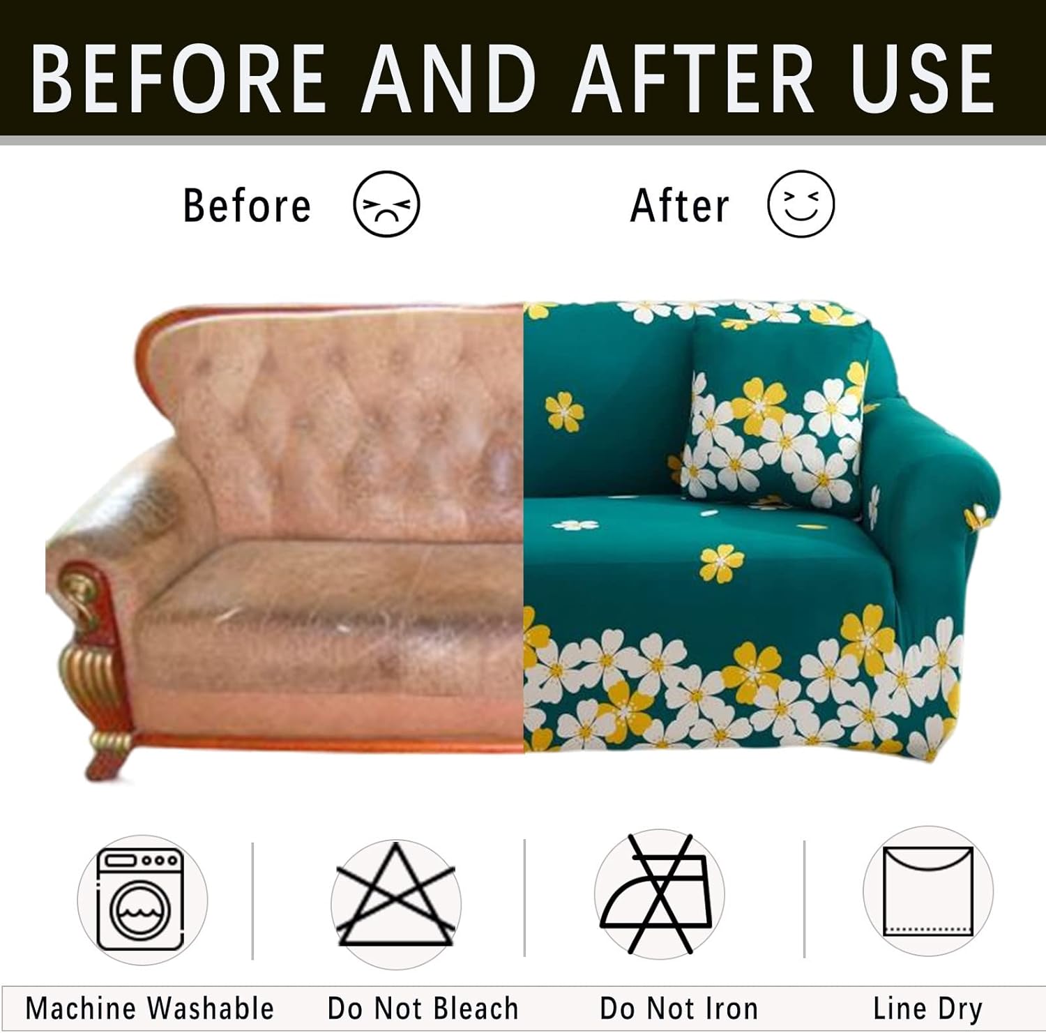 Funda elástica para sofá con estampado, con una funda de cojín separada para sofás de 3 cojines, protector universal de muebles (grande, verde