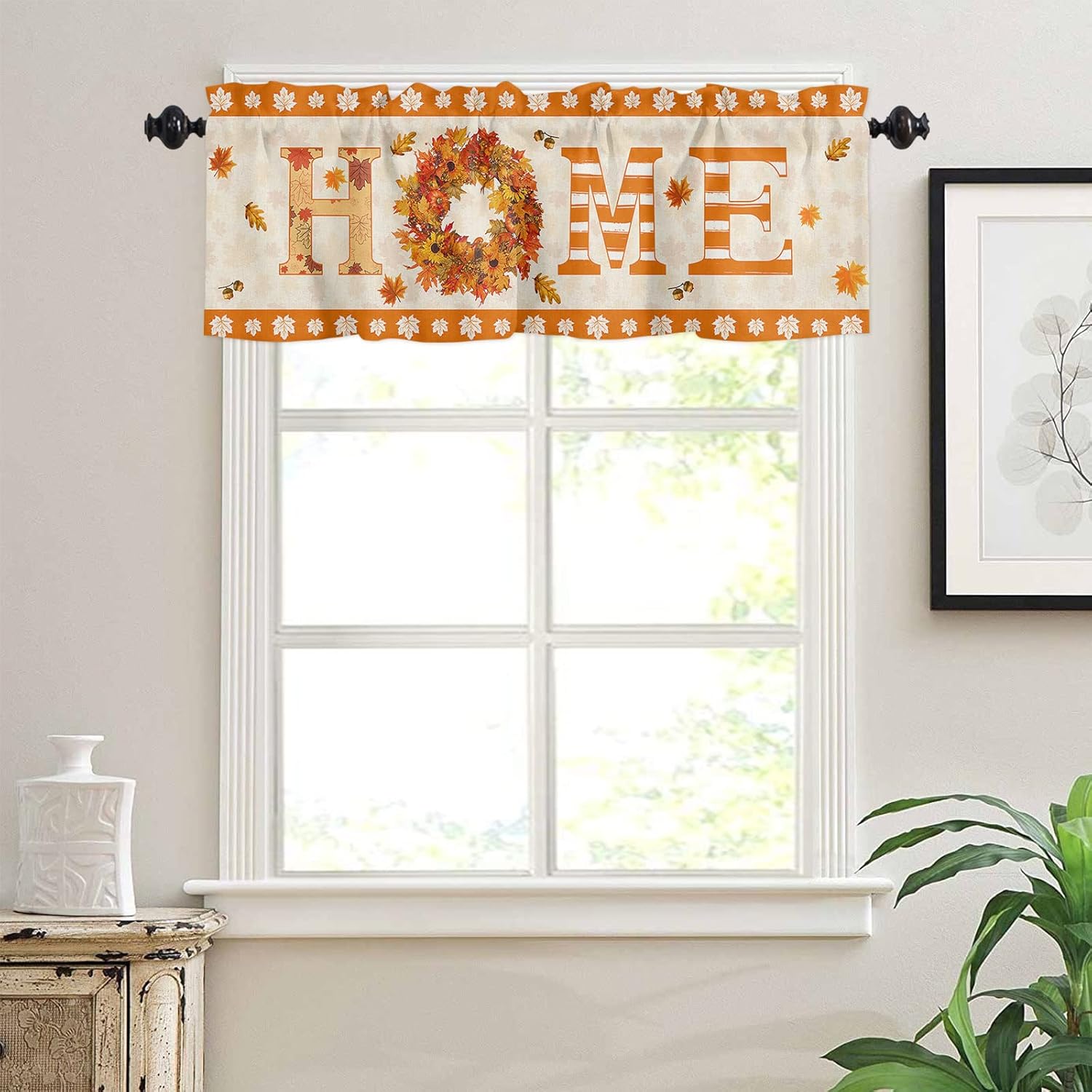 Cenefas de cortina de corona de otoño para ventanas, filtrado de luz, aislamiento térmico, cortinas decorativas de calabazas naranjas para cocina,