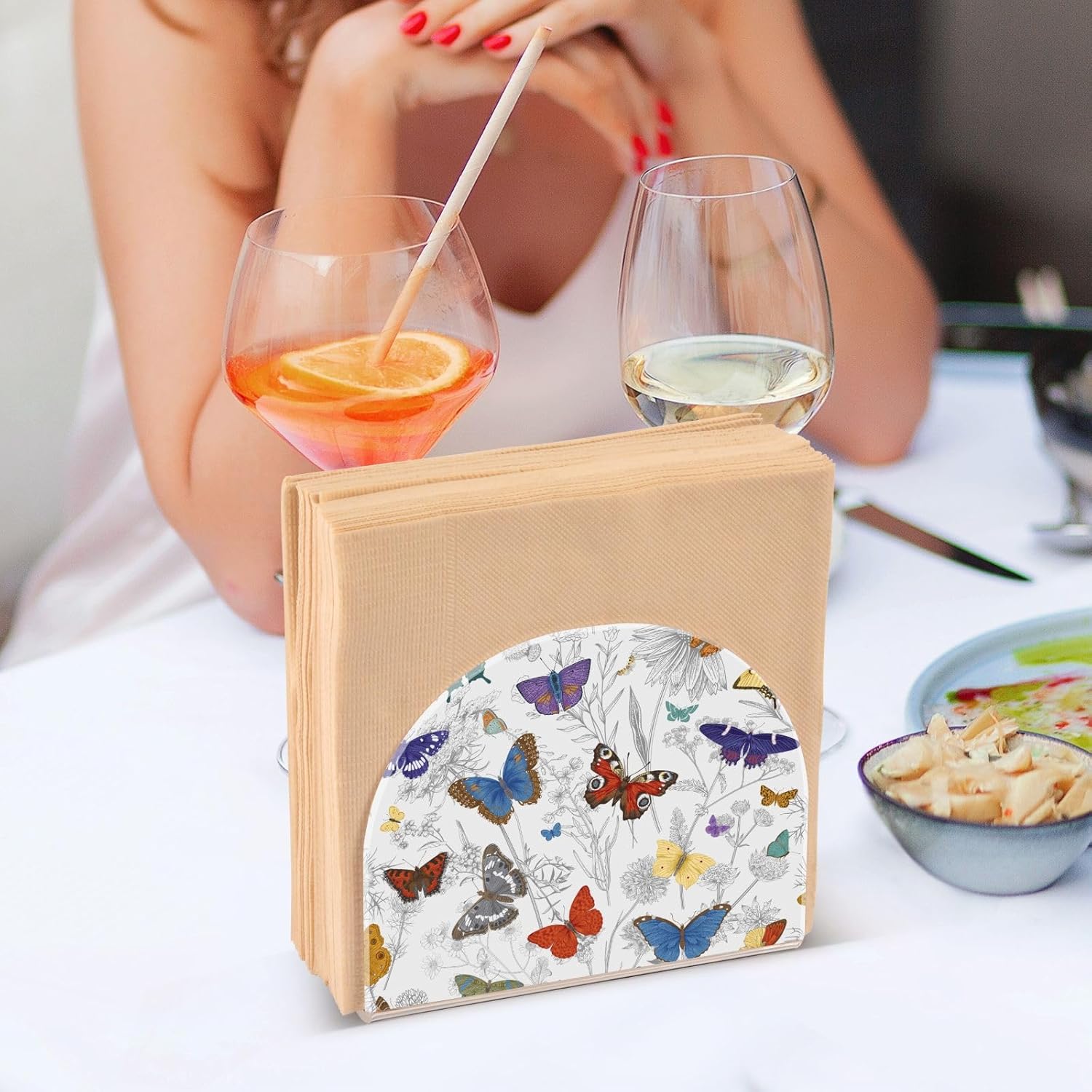 Napkin Holder Butterflies Wild Flowers Napkin Holders for Tables, Clear Acrylic Napkin Holders Cocktail Napkin Holder for Kitchen Restaurant Bar